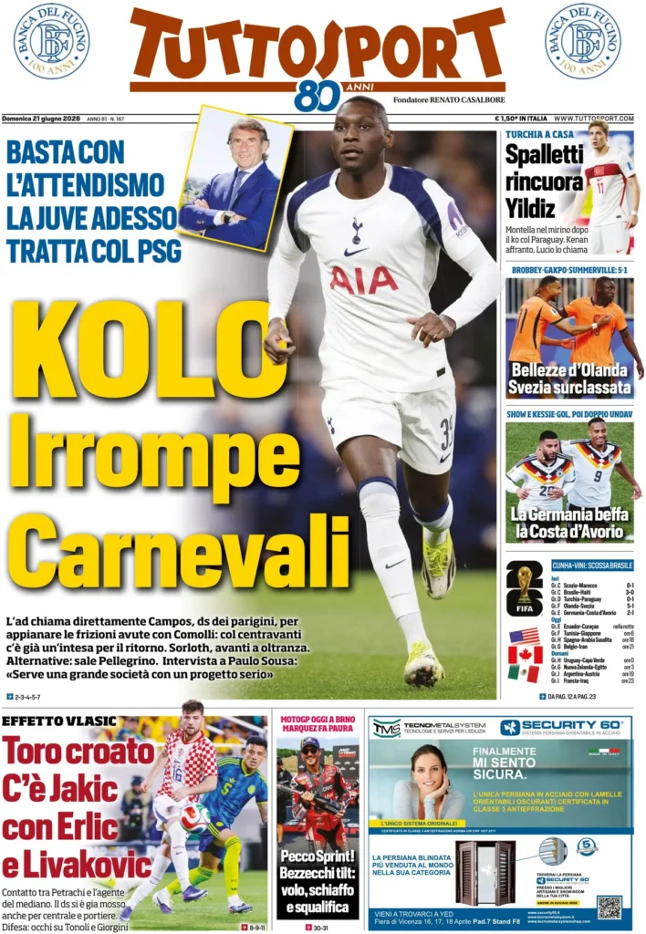 Rassegna stampa Sampdoria: prime pagine quotidiani sportivi - 21 giugno 2026 27 tuttosport 0633324ge8ufl