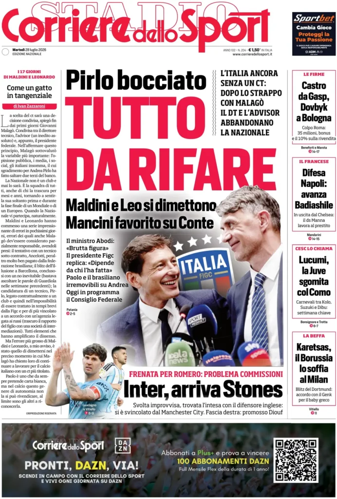 Rassegna stampa Sampdoria: prime pagine quotidiani sportivi - 28 luglio 2026 28 corriere dello sport 020237nmjdzyc
