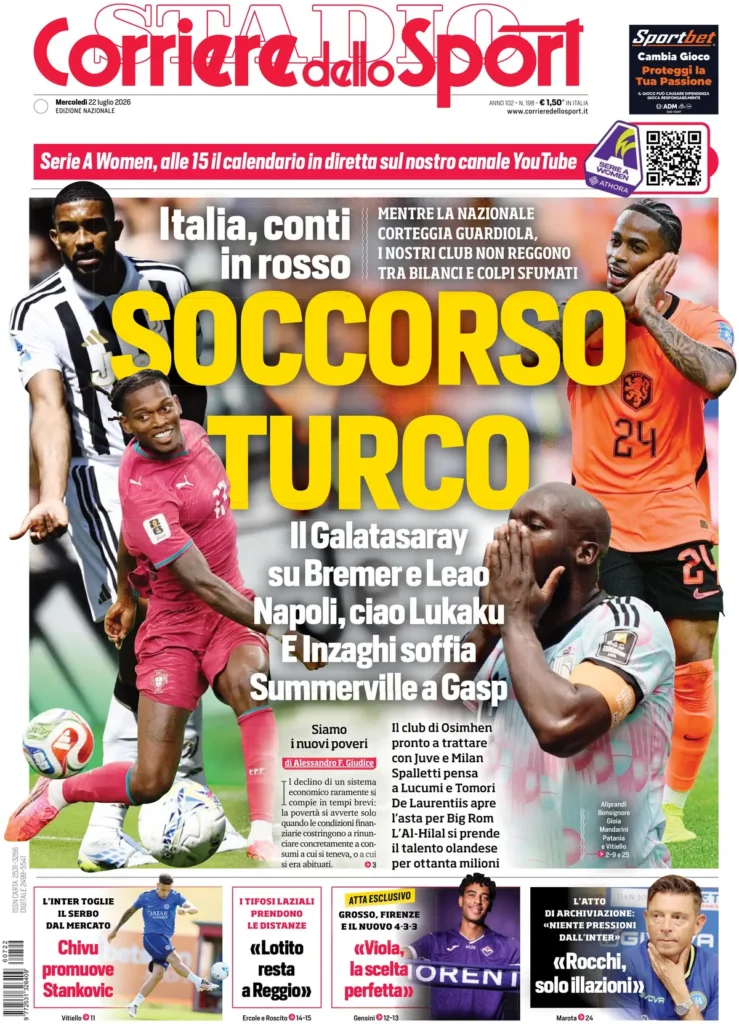 Rassegna stampa Sampdoria: prime pagine quotidiani sportivi - 22 luglio 2026 28 corriere dello sport 020308cmwbrwm