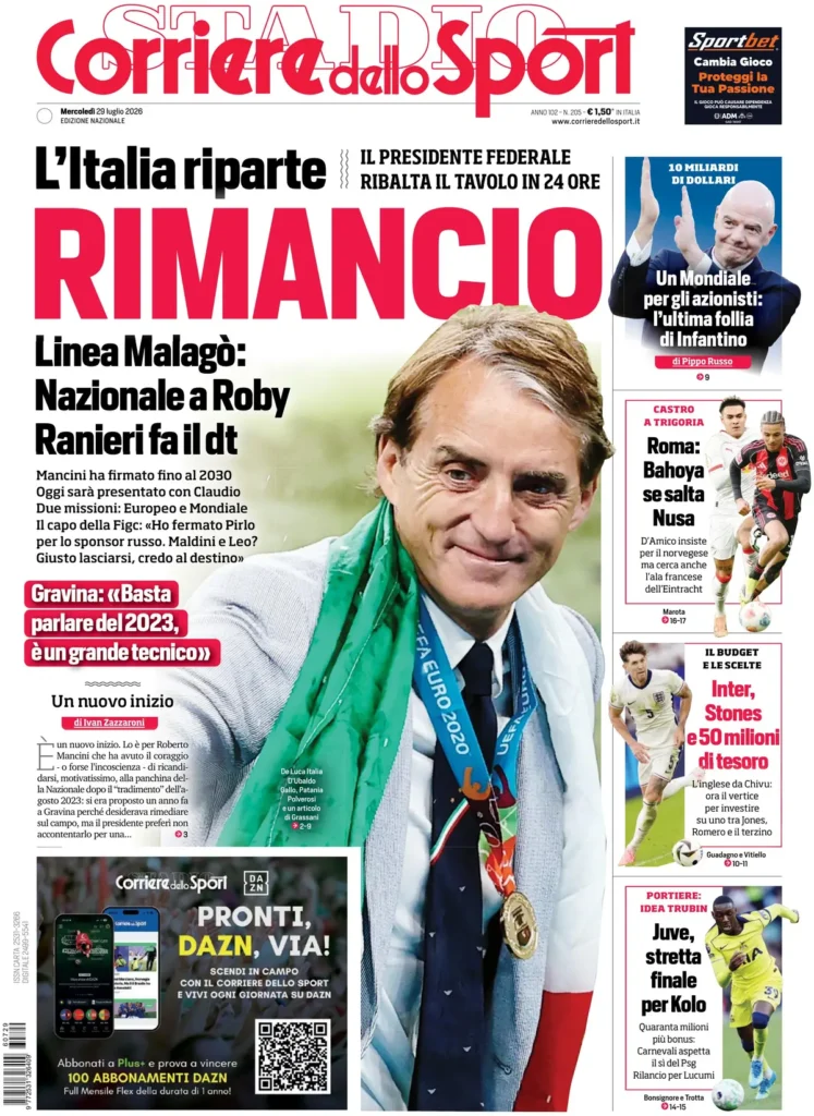 Le prime pagine dei principali quotidiani sportivi – 29 luglio 28 corriere dello sport 020308zs9e586