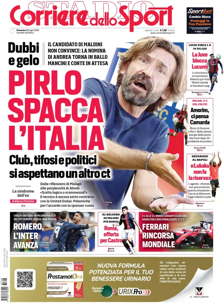 Le prime pagine dei principali quotidiani sportivi – 26 luglio 28 corriere dello sport 0205267d46mox