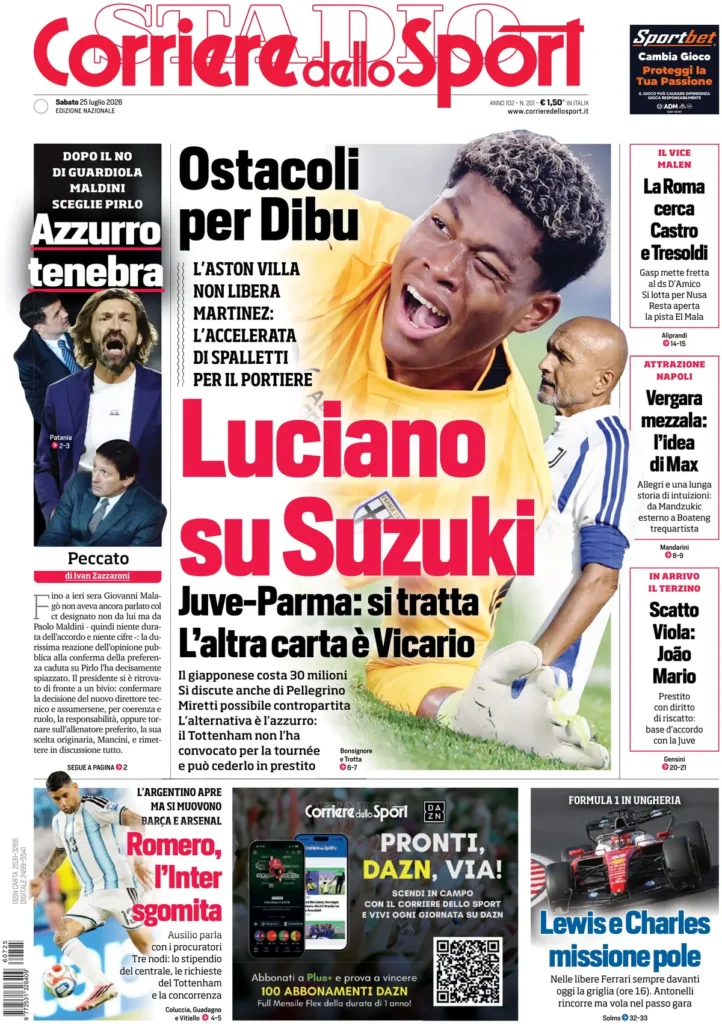 Le prime pagine dei principali quotidiani sportivi – 25 luglio 28 corriere dello sport 0206137af3lt1