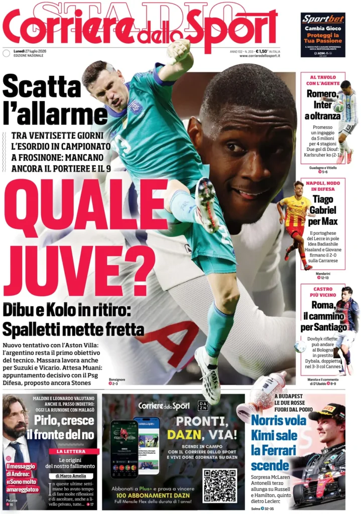 Le prime pagine dei principali quotidiani sportivi – 27 luglio 28 corriere dello sport 020802baycl3t