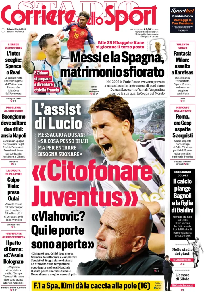 Le prime pagine dei principali quotidiani sportivi – 18 luglio 28 corriere dello sport 0208080945w0j