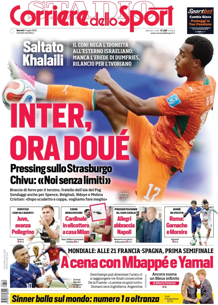 Le prime pagine dei principali quotidiani sportivi – 14 luglio 28 corriere dello sport 020858xtw37qz