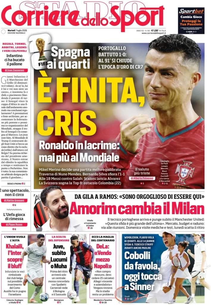 Le prime pagine dei principali quotidiani sportivi – 7 luglio 28 corriere dello sport 021011fvq94jj