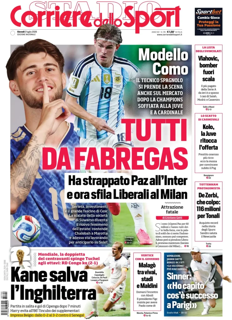 Le prime pagine dei principali quotidiani sportivi – 2 luglio 28 corriere dello sport 022513973a81a
