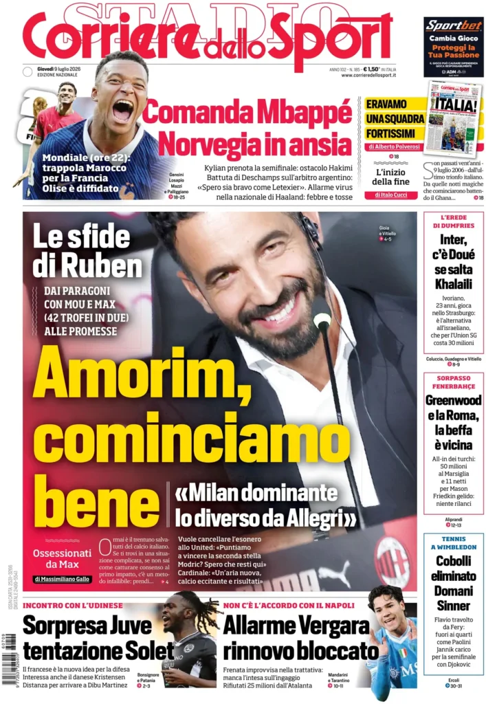 Le prime pagine dei principali quotidiani sportivi – 9 luglio 28 corriere dello sport 0225374xhbreg