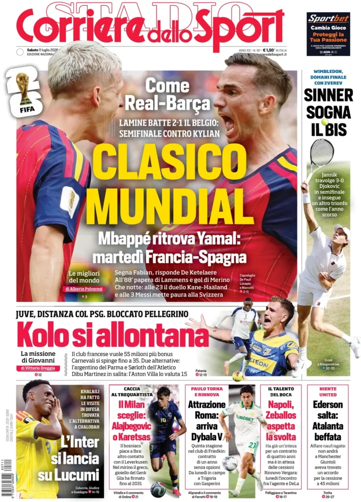 Le prime pagine dei principali quotidiani sportivi – 11 luglio 28 corriere dello sport 0231007tl9vkk