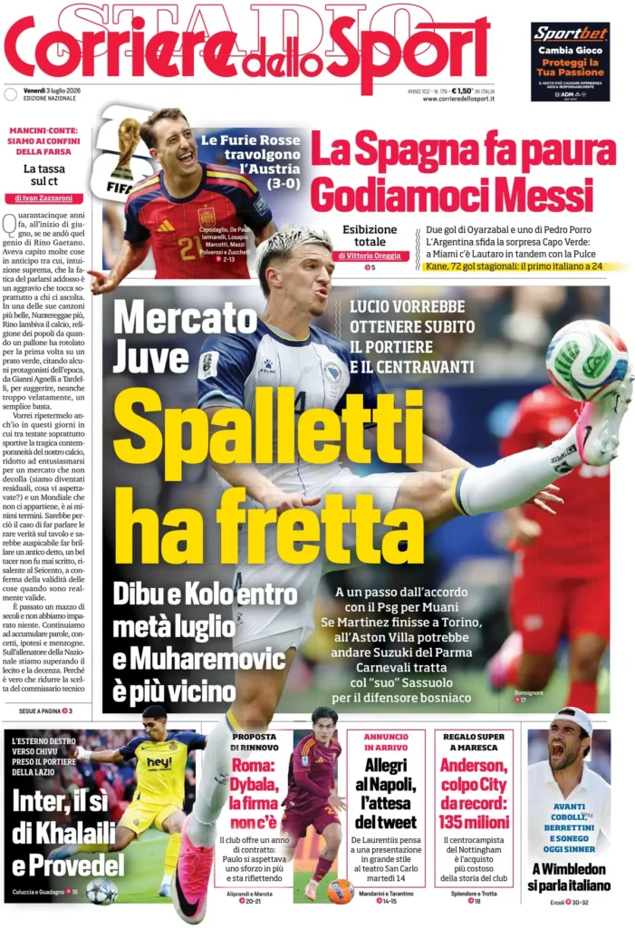 Le prime pagine dei principali quotidiani sportivi – 3 luglio 28 corriere dello sport 030437r3qb4f8