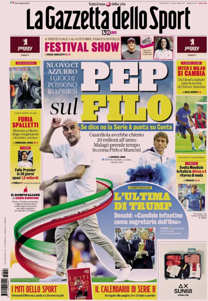 Le prime pagine dei principali quotidiani sportivi – 23 luglio 27 la gazzetta dello sport 031556nhtc7q8