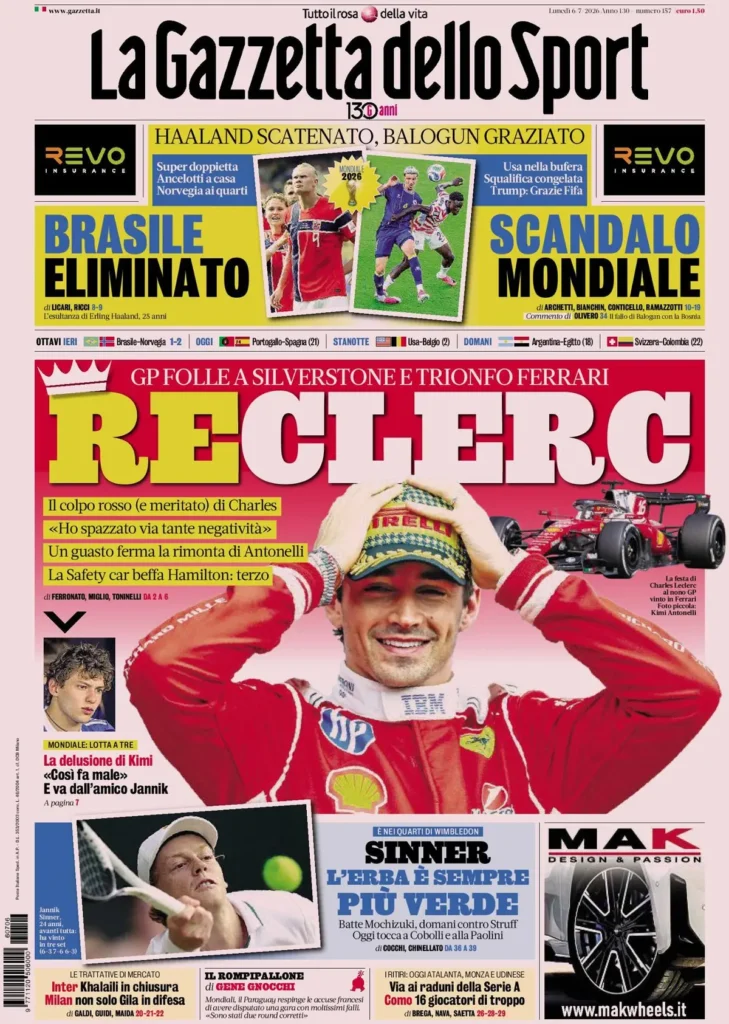 Le prime pagine dei principali quotidiani sportivi – 6 luglio 29 la gazzetta dello sport 033102jd92bdz