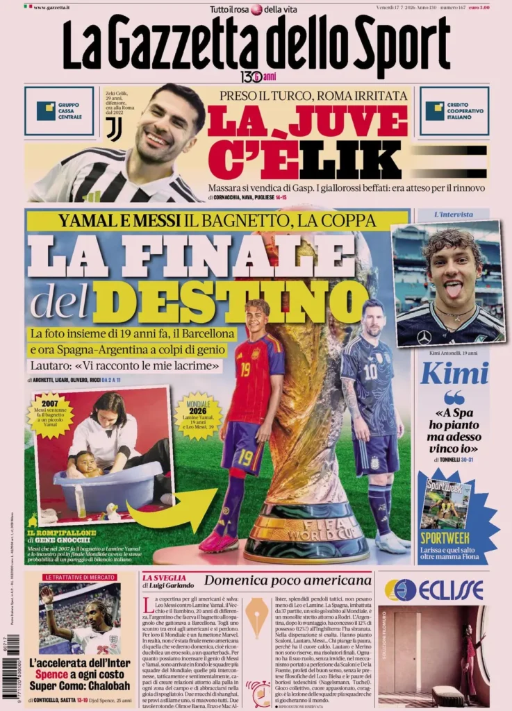 Le prime pagine dei principali quotidiani sportivi – 17 luglio 27 la gazzetta dello sport 033302rm78vfm