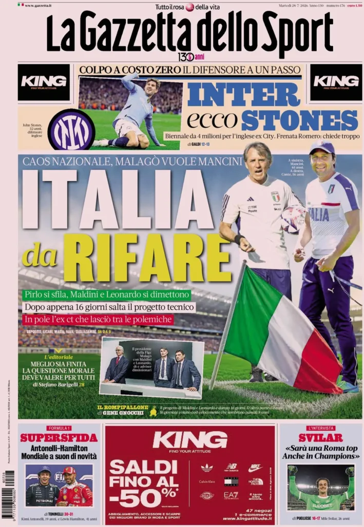 Rassegna stampa Sampdoria: prime pagine quotidiani sportivi - 28 luglio 2026 29 la gazzetta dello sport 033303jd52x0k