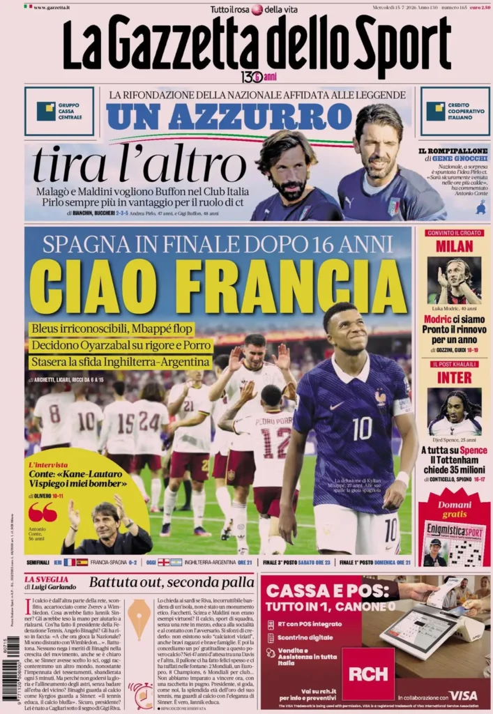 Le prime pagine dei principali quotidiani sportivi – 15 luglio 29 la gazzetta dello sport 033333x8l9h5k