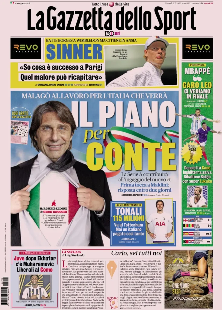Le prime pagine dei principali quotidiani sportivi – 2 luglio 27 la gazzetta dello sport 033432vm89cvc