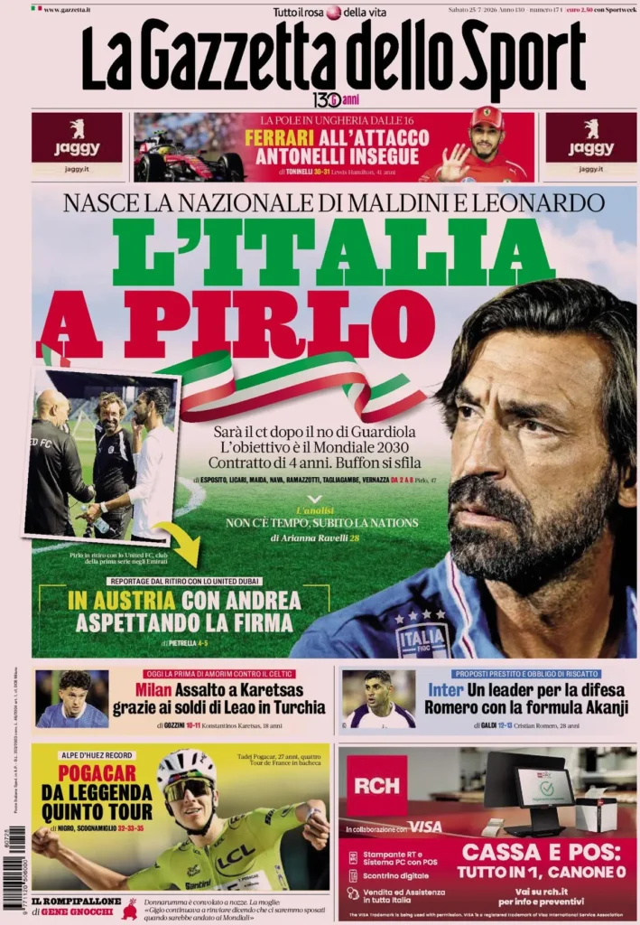Le prime pagine dei principali quotidiani sportivi – 25 luglio 27 la gazzetta dello sport 033733cn1b5e9