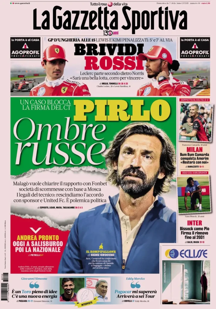 Le prime pagine dei principali quotidiani sportivi – 26 luglio 27 la gazzetta dello sport 033801g1qdtar