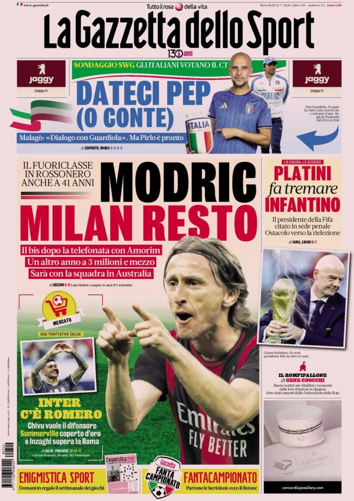 Rassegna stampa Sampdoria: prime pagine quotidiani sportivi - 22 luglio 2026 29 la gazzetta dello sport 033943wqr8df6
