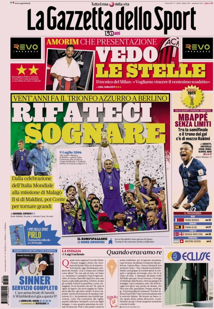 Le prime pagine dei principali quotidiani sportivi – 9 luglio 29 la gazzetta dello sport 034033ywe2q5g