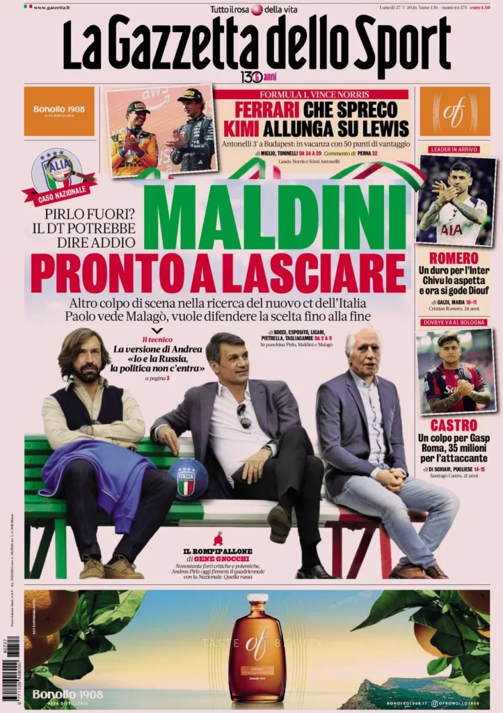 Le prime pagine dei principali quotidiani sportivi – 27 luglio 29 la gazzetta dello sport 034037jzs72mg