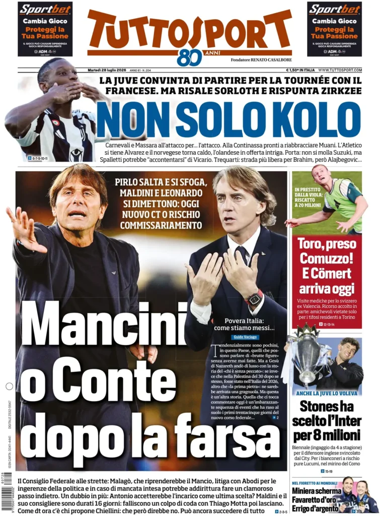 Rassegna stampa Sampdoria: prime pagine quotidiani sportivi - 28 luglio 2026 27 tuttosport 020300dooan0x
