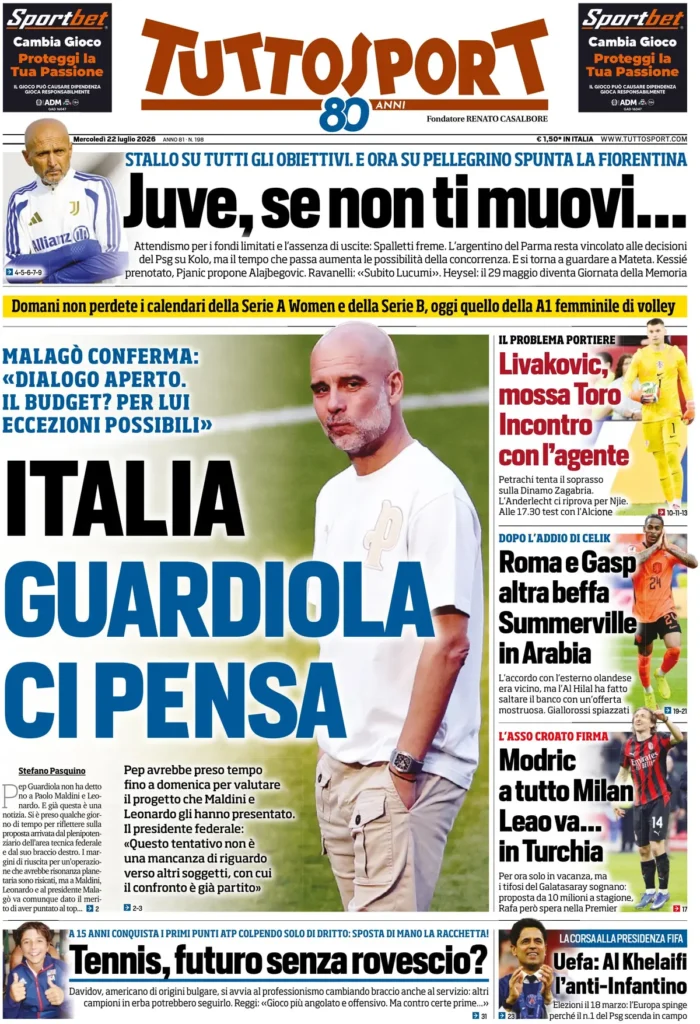 Rassegna stampa Sampdoria: prime pagine quotidiani sportivi - 22 luglio 2026 27 tuttosport 020302c8uaa62