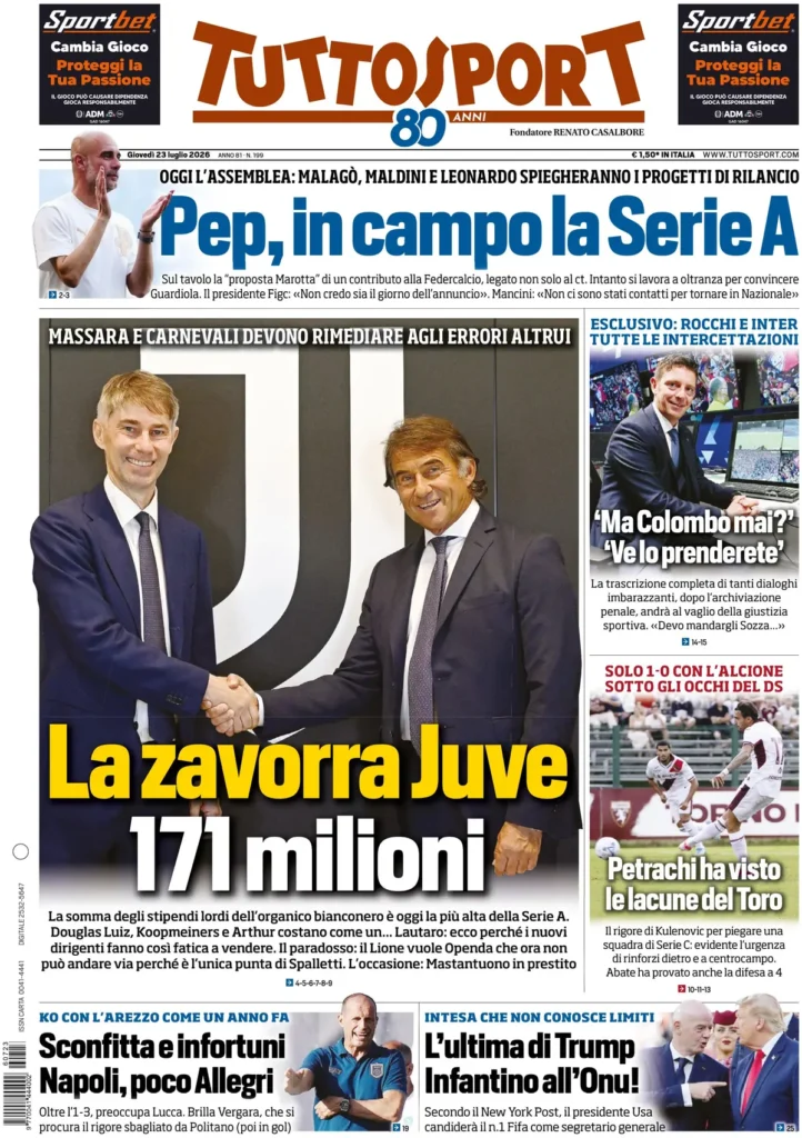 Le prime pagine dei principali quotidiani sportivi – 23 luglio 29 tuttosport 020302opz3ic3