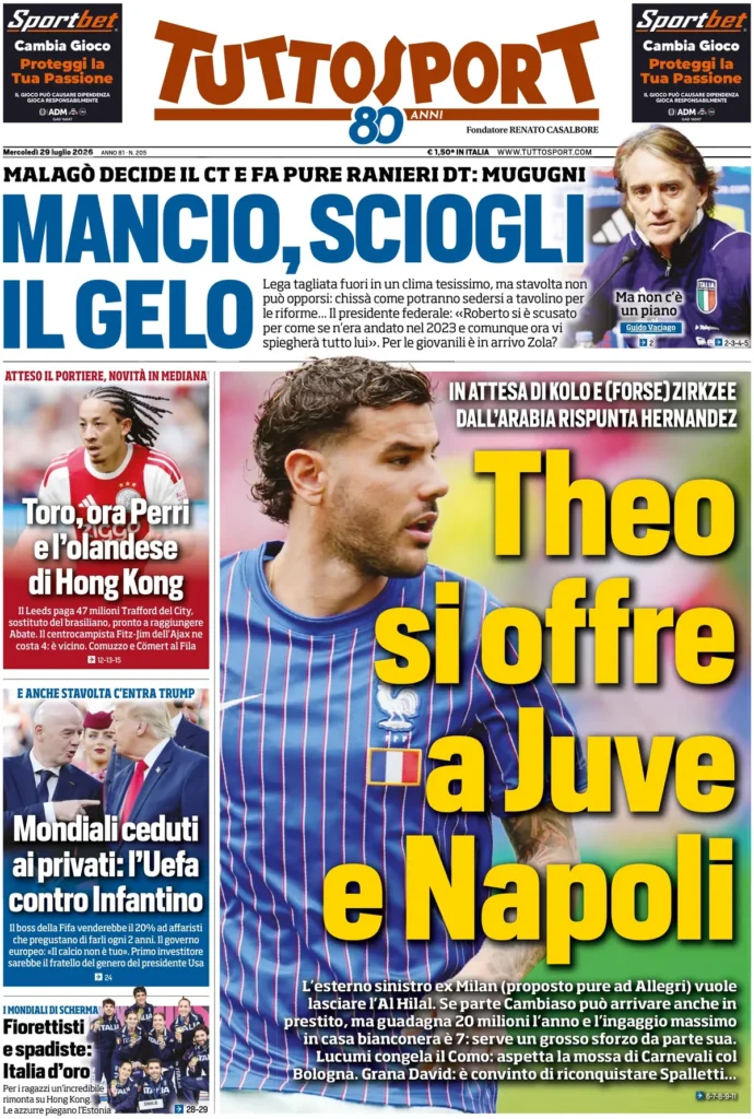 Le prime pagine dei principali quotidiani sportivi – 29 luglio 27 tuttosport 020302yhb9lu8