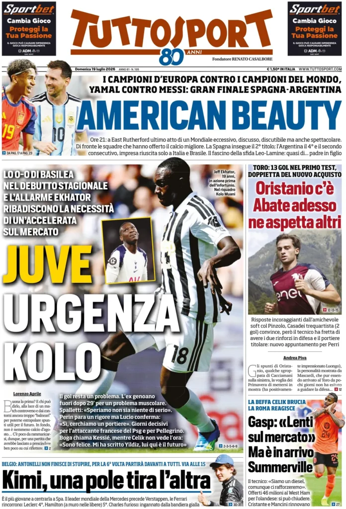 Rassegna stampa Sampdoria: prime pagine quotidiani sportivi - 19 luglio 2026 27 tuttosport 0203124kz86zy
