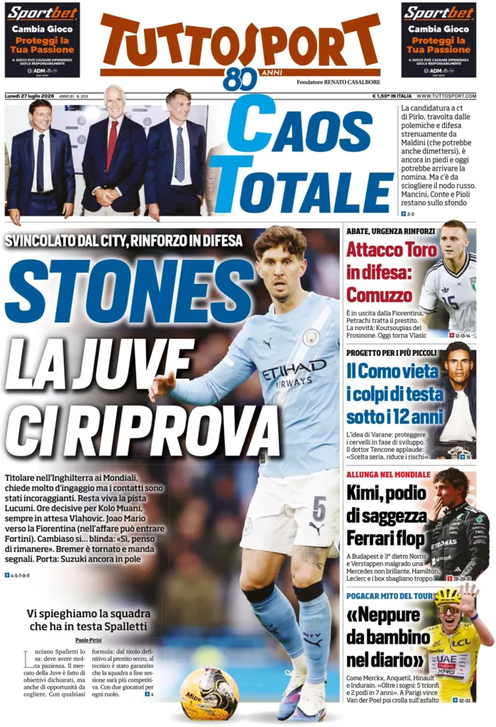 Le prime pagine dei principali quotidiani sportivi – 27 luglio 27 tuttosport 020424qit7gl8