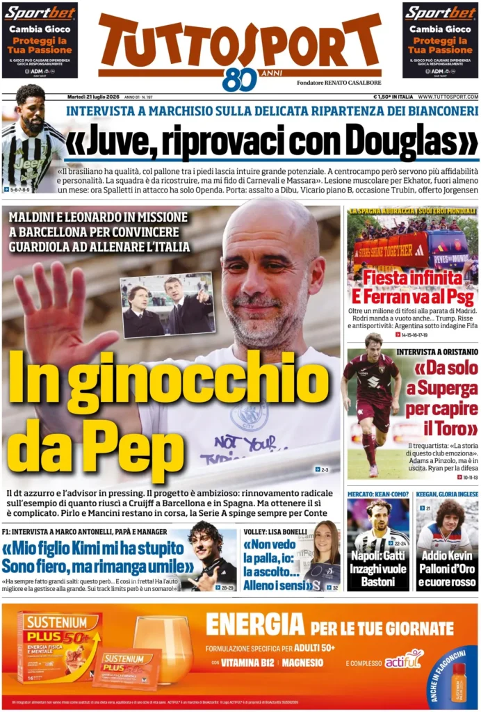 Rassegna stampa Sampdoria: prime pagine quotidiani sportivi - 21 luglio 2026 27 tuttosport 020606yymby74