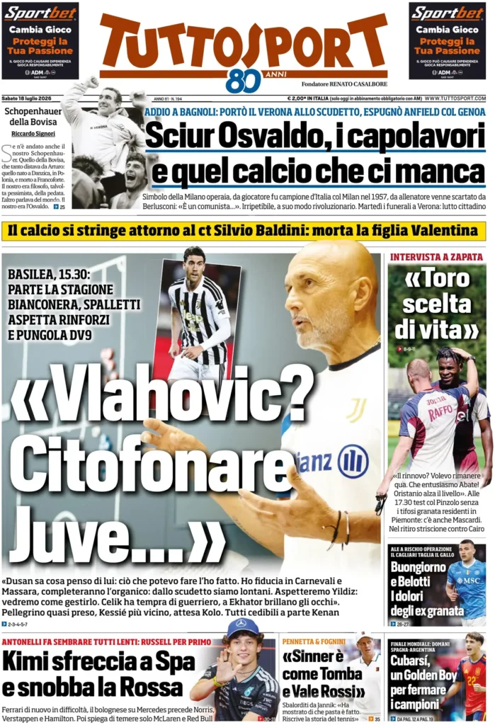 Le prime pagine dei principali quotidiani sportivi – 18 luglio 29 tuttosport 020802sg582ia