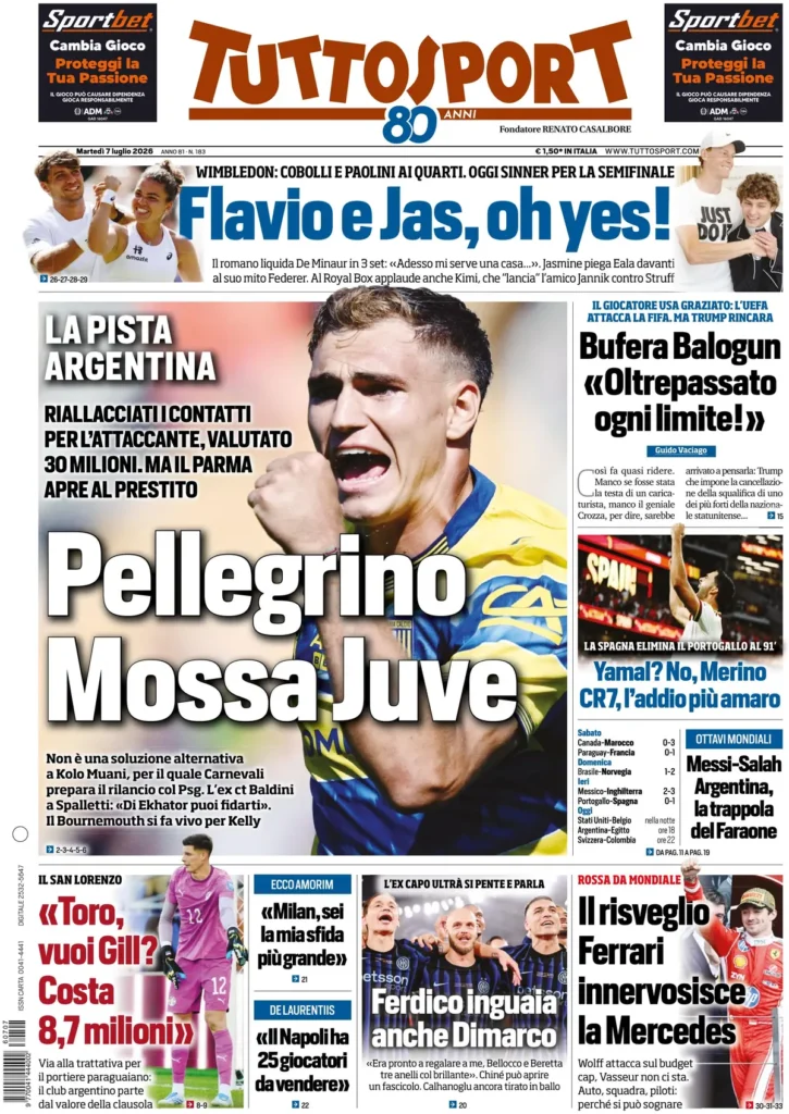 Le prime pagine dei principali quotidiani sportivi – 7 luglio 27 tuttosport 020933mj28n97