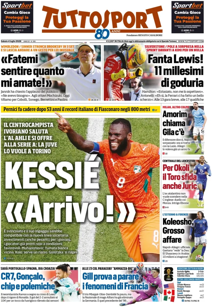 Le prime pagine dei principali quotidiani sportivi – 4 luglio 27 tuttosport 022204r533r4s