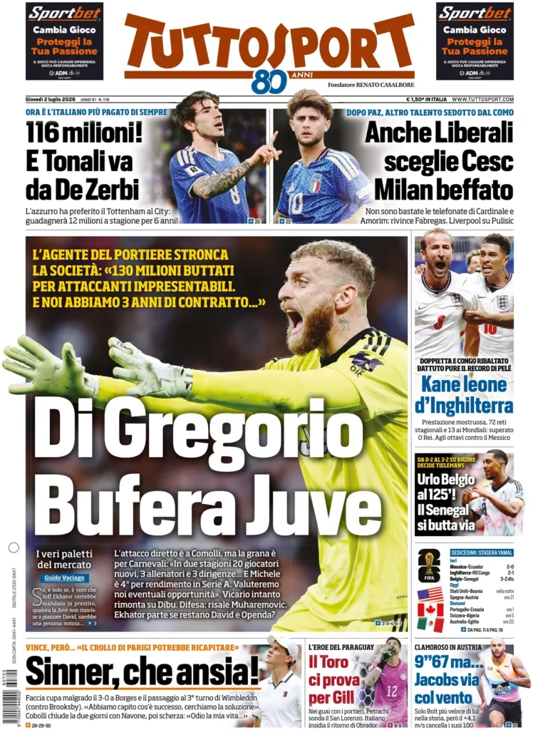 Le prime pagine dei principali quotidiani sportivi – 2 luglio 29 tuttosport 022459x10d4ls
