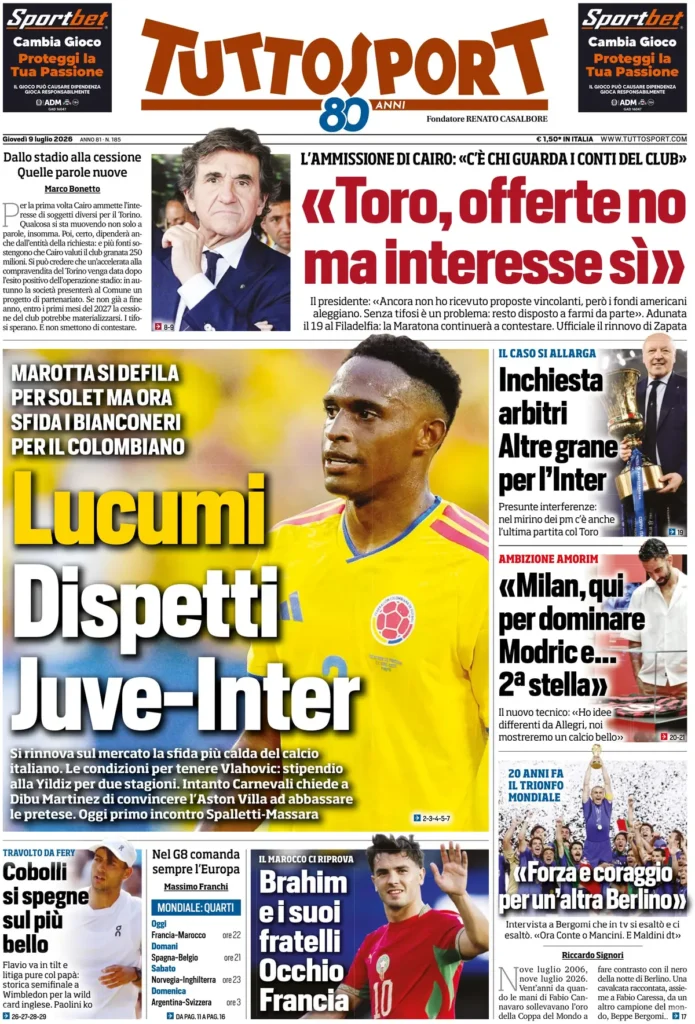 Le prime pagine dei principali quotidiani sportivi – 9 luglio 27 tuttosport 022513qo1ej62