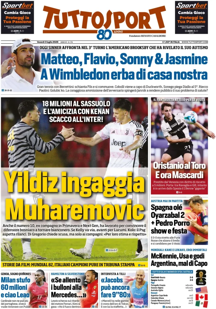 Le prime pagine dei principali quotidiani sportivi – 3 luglio 27 tuttosport 0304244cx1iv3