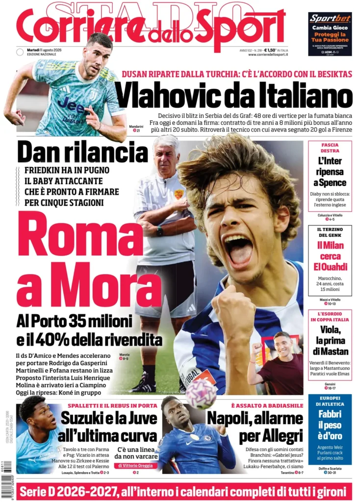 Rassegna stampa Sampdoria: prime pagine quotidiani sportivi - 11 agosto 2026 28 corriere dello sport 0203081d7cpep
