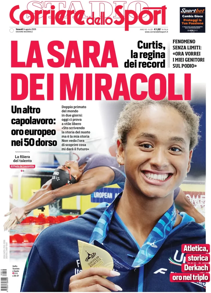 Le prime pagine dei principali quotidiani sportivi – 14 agosto 28 corriere dello sport 020308x3v9q82