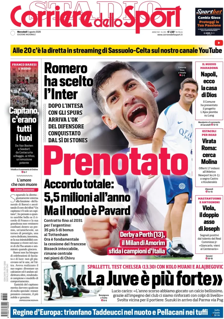 Le prime pagine dei principali quotidiani sportivi – 5 agosto 28 corriere dello sport 020308yopdxue
