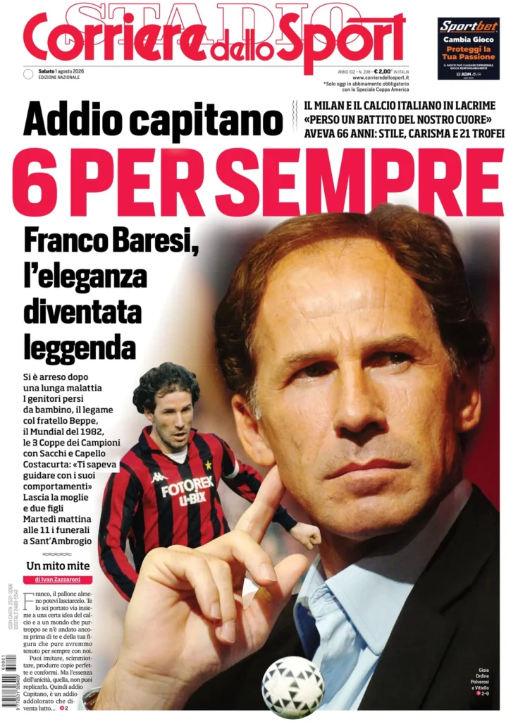 Rassegna stampa Sampdoria: prime pagine quotidiani sportivi - 1° agosto 2026 28 corriere dello sport 020309h1q6xm9