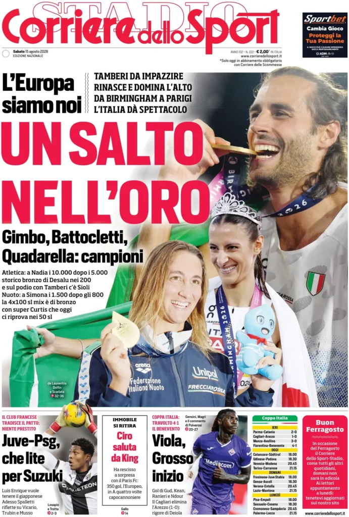 Rassegna stampa Sampdoria: prime pagine quotidiani sportivi - 15 agosto 2026 28 corriere dello sport 0203538sr7490