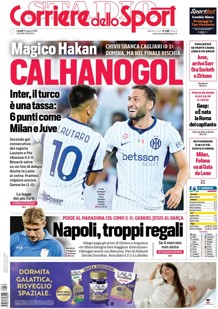 Rassegna stampa Sampdoria: prime pagine quotidiani sportivi - 31 agosto 2026 28 corriere dello sport 020745igh35c3