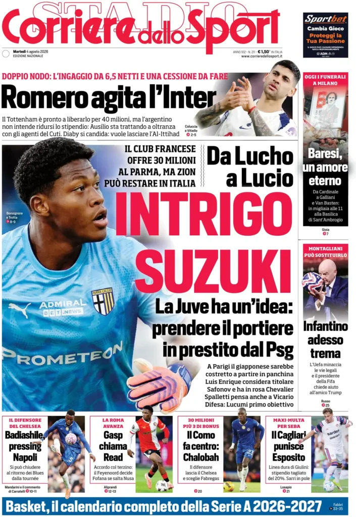 Le prime pagine dei principali quotidiani sportivi – 4 agosto 28 corriere dello sport 0208081td5s8q