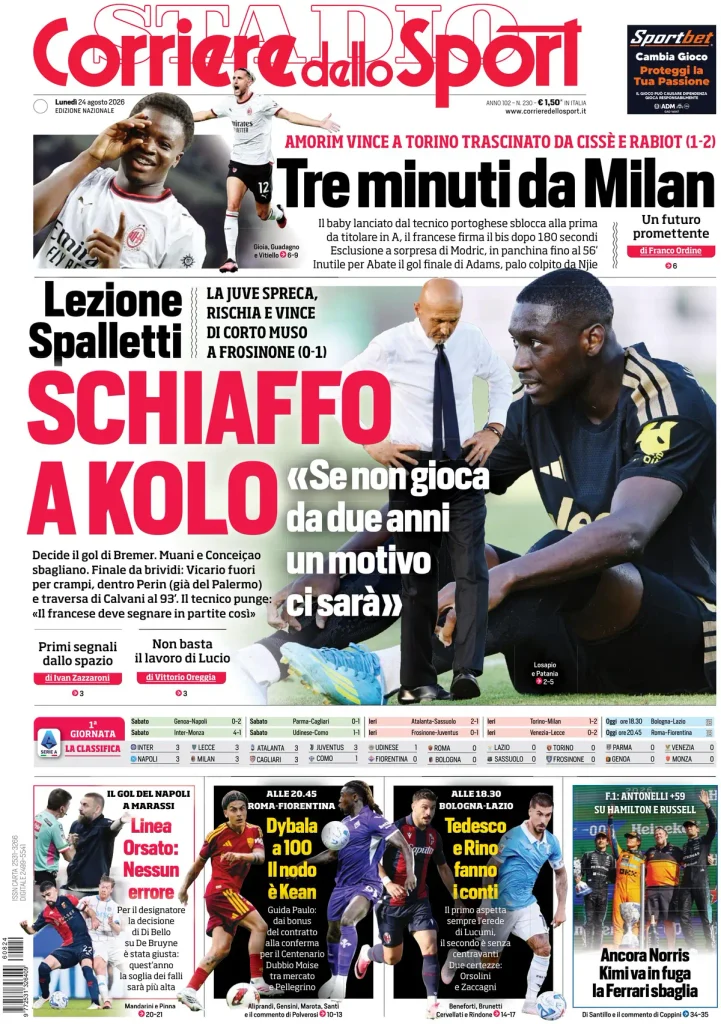 Le prime pagine dei principali quotidiani sportivi – 24 agosto 28 corriere dello sport 020947bfl9nz6