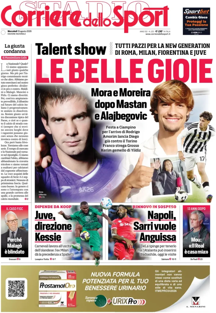 Rassegna stampa Sampdoria: prime pagine quotidiani sportivi - 19 agosto 2026 28 corriere dello sport 0213406qh3cnw