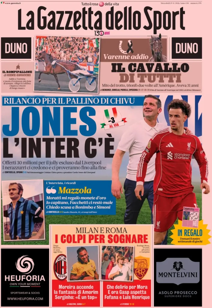 Rassegna stampa Sampdoria: prime pagine quotidiani sportivi - 19 agosto 2026 29 la gazzetta dello sport 023012uzs664c