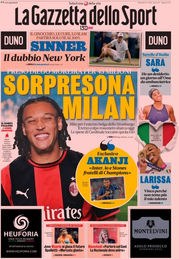 Rassegna stampa Sampdoria: prime pagine quotidiani sportivi - 18 agosto 2026 29 la gazzetta dello sport 024511nyp8vku