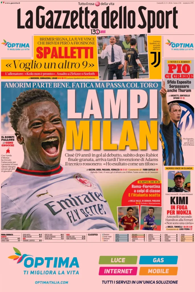Le prime pagine dei principali quotidiani sportivi – 24 agosto 29 la gazzetta dello sport 031512wtwf4bs